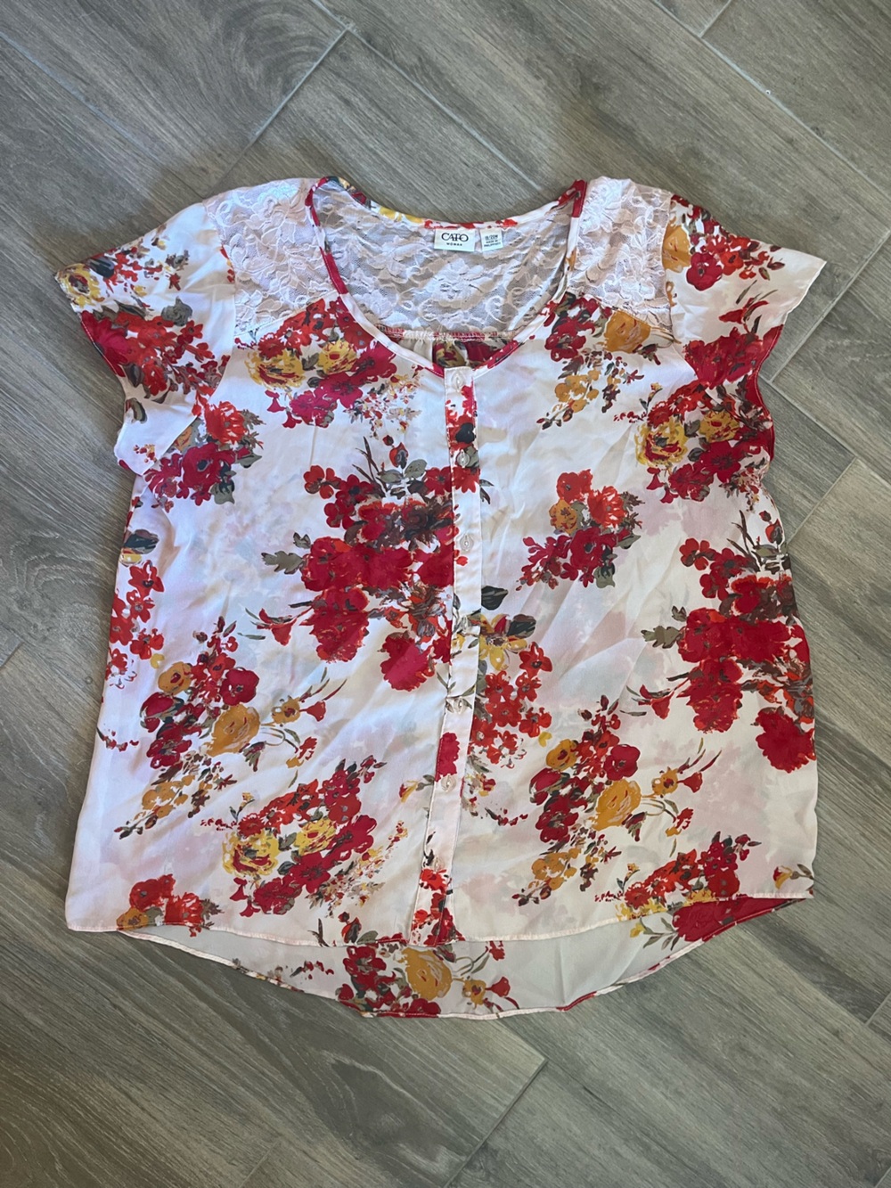 Cato Floral Top in Red, Yellow & Cream